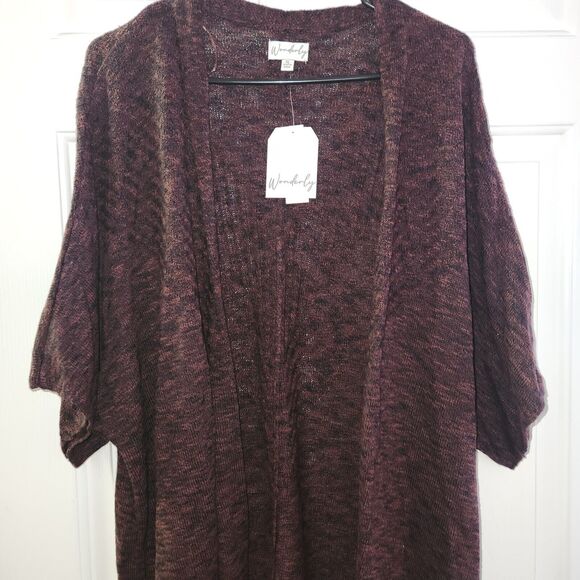 NWT Wonderly Womens XL Brown Long Drape Front Cardigan Sweater 100% Cotton - Picture 2 of 7